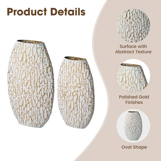 Glitzhome® Gold & White Oval Textured Metal Floor Vases Set